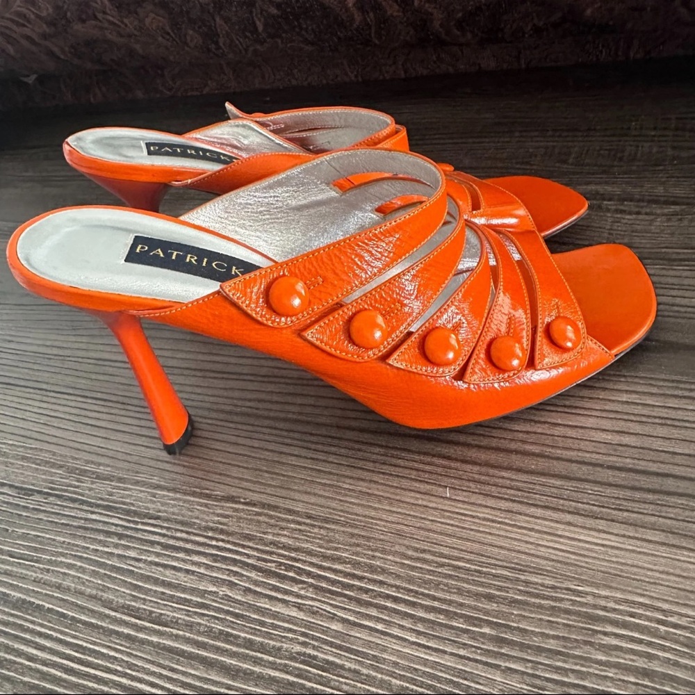 Italian Leather Heels Mules Patrick Cox 6.5 Vibrant Orange Heeled Mules 36.5 90s